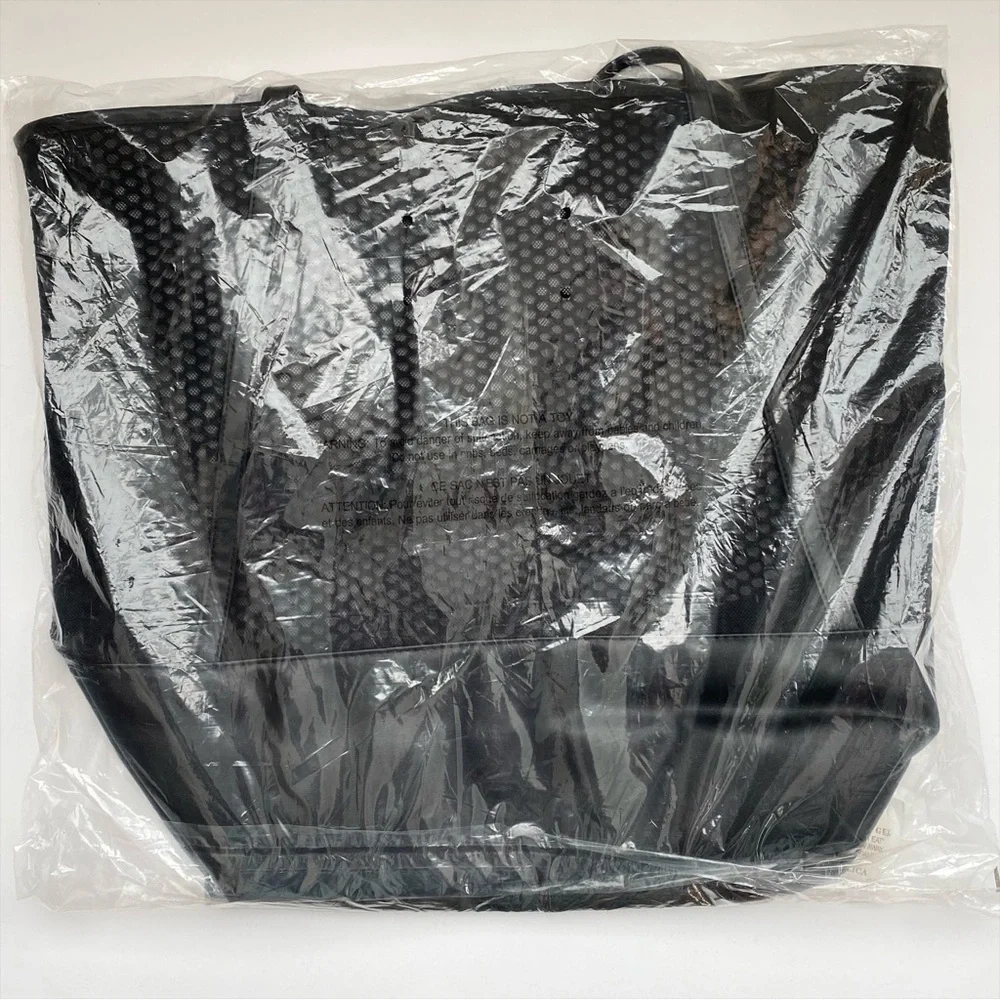 NEW Victoria's Secret Black Perforated Mesh Tote Bag With Pink Embroidery
